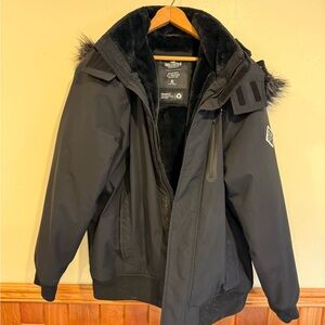 Hollister Black Puffer Jacket with Fur-Lined Hood